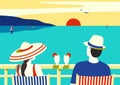 Couple enjoy ocean cruise vacation vector poster