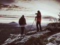 Couple enjoy photographying in nature. Nature photographers Royalty Free Stock Photo