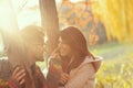 Couple enjoying autumn day in the park Royalty Free Stock Photo