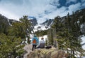 Couple enjoying beautiful scenery on hiking trip. Royalty Free Stock Photo