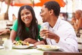 Couple Enjoying Lunch In Outdoor Restaurant Royalty Free Stock Photo