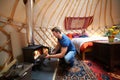 Couple Enjoying Luxury Camping Holiday In Yurt Royalty Free Stock Photo