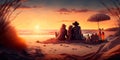 A couple enjoying a romantic sunset picnic on the beach Generative AI Royalty Free Stock Photo