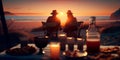 A couple enjoying a romantic sunset picnic on the beach Generative AI Royalty Free Stock Photo