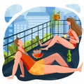 A couple enjoying summer season from balcony of apartment/ indoor