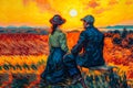 Couple Enjoying a Van Gogh-Inspired Hillside View