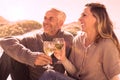 Couple enjoying white wine on picnic at the beach Royalty Free Stock Photo