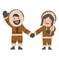 Couple Eskimo with baby family cartoon