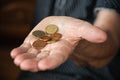 Couple of euro coins in elderly senior woman hand Royalty Free Stock Photo