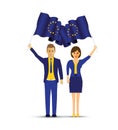 Couple with european waving flags