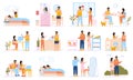 Couple everyday routine. Daily leisure and work activities of young couple, happy family lifestyle. Everyday couple life Royalty Free Stock Photo