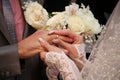 the couple exchanged rings. close-up. wedding