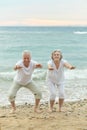 Couple exercising on beach Royalty Free Stock Photo