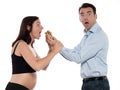 Couple expecting baby give hamburger Royalty Free Stock Photo