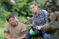 couple expert woodsmen taking break