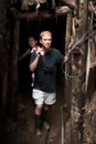 Couple exploring abandoned gold mine in Costa Rica Royalty Free Stock Photo