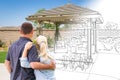 Couple Facing Pergola Drawing Gradating To Photo