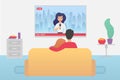 Couple family watching TV daily news program sitting on the couch at home in the living room flat vector iluustration. Royalty Free Stock Photo