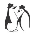 Couple fashionable penguin vector logo and vector icon