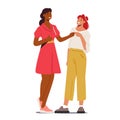 Couple of Female Friends Characters Beating Fists, Greeting Each Other, Friendship, Support, Solidarity. Human Greetings