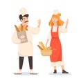Couple of female and male baker in the uniform