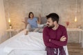 Couple fighting in bedroom Royalty Free Stock Photo