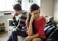 Couple fighting with depressed face expression