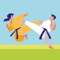 Couple fighting martial arts characters Royalty Free Stock Photo