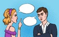 Couple Fighting with speech bubble for text, hand drawn pop art comics style vector illustration. Woman yelling on her man. Asian Royalty Free Stock Photo