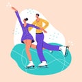 Couple figure skater isolated cartoon flat vector illustration in trendy colors. Pair figure skating. Winter sport, ice