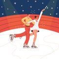 Couple figure skater isolated cartoon flat vector illustration in trendy colors. Pair figure skating. Winter sport, ice