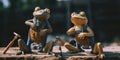 A couple of figurines of a frog and a man. Generative AI image.