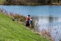 Couple Fishing at Greenfield Lake, Virginia, USA