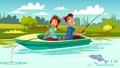 Couple fishing vector cartoon illustration Royalty Free Stock Photo