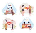 Couple fixing relationship 2D vector isolated illustration set