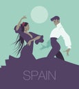 Couple of flamenco dancers dancing typical spanish dance Royalty Free Stock Photo