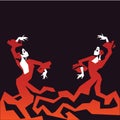 Couple of Flamenco Dancers in expressive impressive pose. Minimalistic laconic