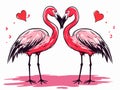 A Couple Of Flamingos With Hearts - Flamingo love talk Royalty Free Stock Photo