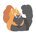 Couple of Fluffy Cats in Love Cuddling Vector Illustration