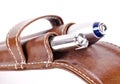 A couple of fountain pens in a leather pen case Royalty Free Stock Photo