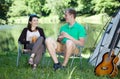 Couple of friends on a camping