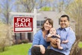 Couple in Front of For Sale Sign and House Royalty Free Stock Photo