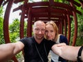 Couple in front of torii in Kashima Royalty Free Stock Photo