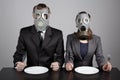 Couple at gas masks
