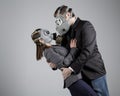 Couple at gas masks Royalty Free Stock Photo