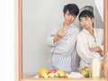 Couple gay concept lgbtq actvity at home. Royalty Free Stock Photo