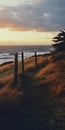 Golden Light: A Photorealistic Journey Through Grassy Fields And Oceanic Landscapes