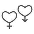 Couple of gender hearts line icon. Two heart, male and female sex symbol, outline style pictogram on white background Royalty Free Stock Photo