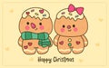 Couple Gingerbread cookie Christmas Character (happy new year kids) kawaii vector for fairy tale book.