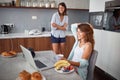 Couple girls breakfast in the kitchen and having fun. Love, Romance and valentineÃ¢â¬â¢s day concept